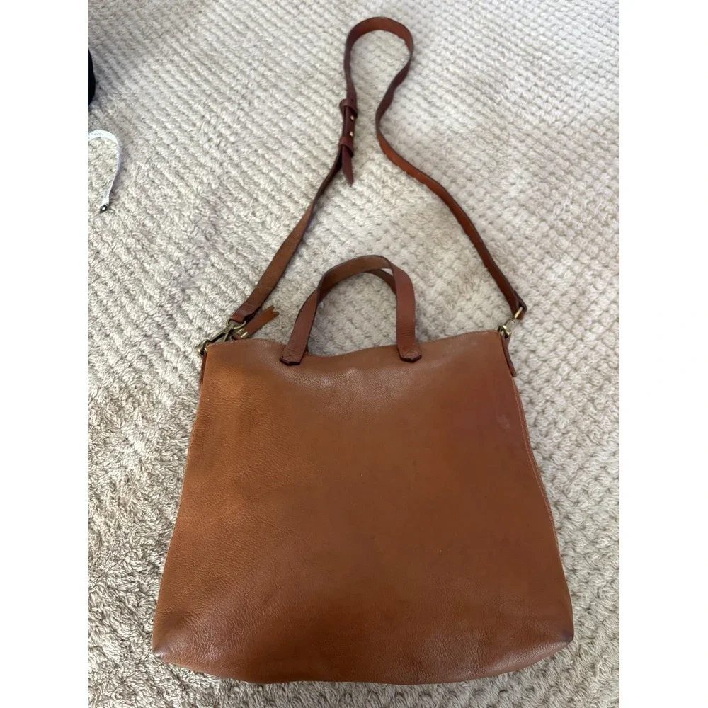 Madewell the Zip Top Transport Tote Bag Small Crossbody in Brown English Leather